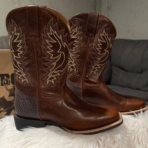 Men's Brown Western Embroidered Leather Cowboy Boots